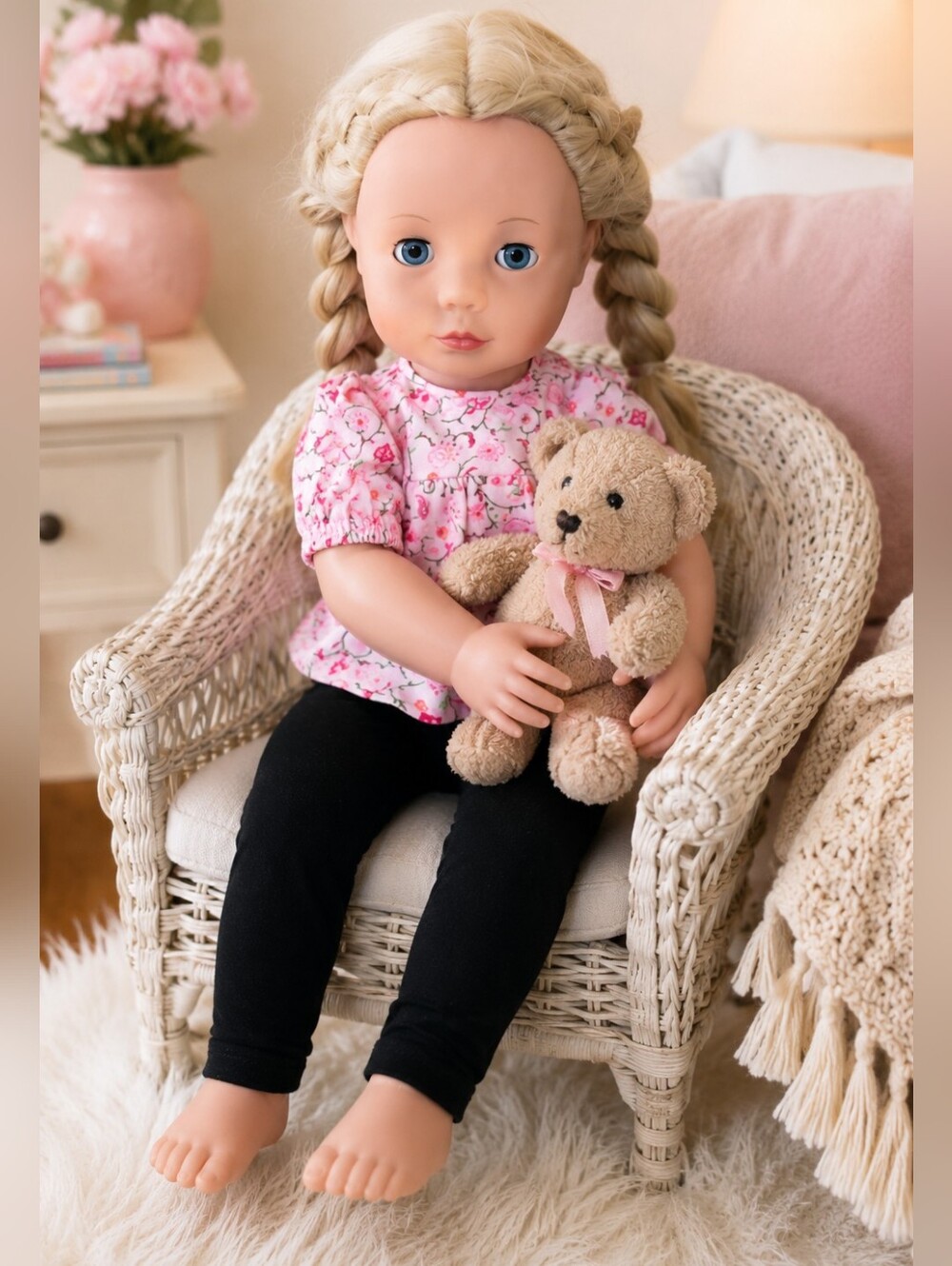 Pottery Barn Kids Gotz 18" Doll Blonde Braided Pigtails Blue Eyes Outfit